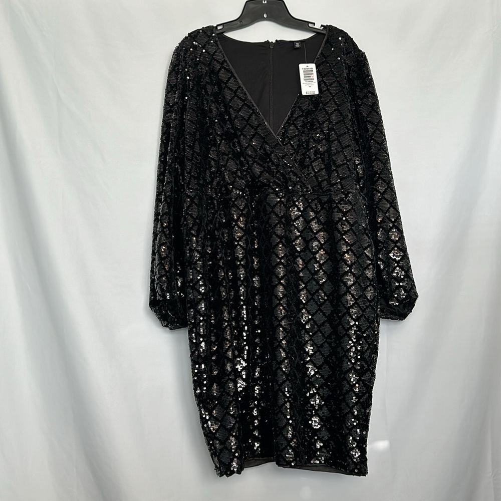 Torrid Black Sequin Mini Dress Long Sleeve‎ V-Neck Sheath - Picture 11 of 11